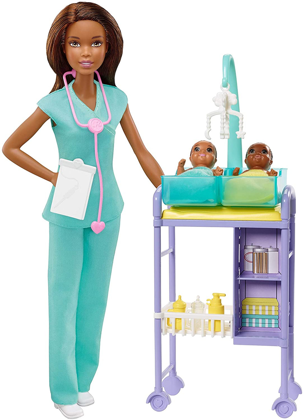 Barbie Baby Doctor Playset with Brunette Doll, 2 Infant Dolls, Exam Table and Accessories