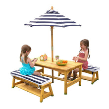 Load image into Gallery viewer, KidKraft Outdoor table and Chair Set with Cushions and Navy Stripes