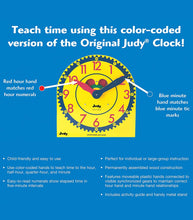 Load image into Gallery viewer, Carson Dellosa Judy Clock—Teaching Kids to Tell Time, Color-Coded Hour and Minute Hands, Toy Clock with Metal Stand, Classroom or Homeschool (13&quot; x 12&quot;)