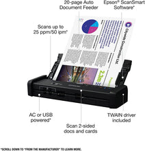 Load image into Gallery viewer, Epson WorkForce ES-200 Color Portable Document Scanner with ADF for PC and Mac, Sheet-fed and Duplex Scanning
