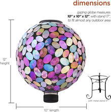 Load image into Gallery viewer, Alpine Corporation Outdoor Solar Powered Pink Glass Mosaic Gazing Globe with LED Lights and Metal Stand, Violet