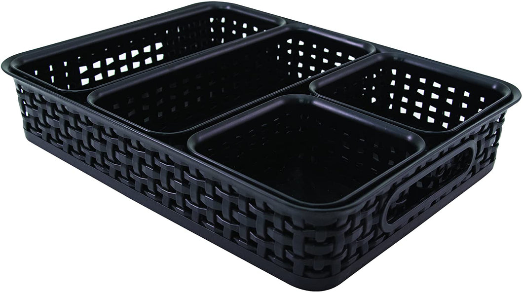 Advantus Plastic Weave Desk Organization Bins, Black, Pack of 5 (37530)