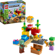 Load image into Gallery viewer, LEGO Minecraft The Coral Reef 21164 Hands-on Minecraft Marine Toy Featuring Alex, a Drowned and 2 Cool Puffer Fish, New 2021 (92 Pieces)