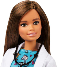 Load image into Gallery viewer, Barbie Pet Vet Brunette Doll with Career Pet-Print Dress, Medical Coat, Shoes and Kitty Patient for Ages 3 and Up , Multi