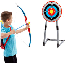 Load image into Gallery viewer, NSG Deluxe Bow and Arrow Set for Kids - Toy Archery Bow with Large Freestanding Target, Suction Cup Arrows, and Quiver