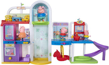 Load image into Gallery viewer, Peppa Pig Shopping Mall with Family, Includes 1 Connectable Mall Playset, 4 Character Toy Figures, 2 Chairs, 1 Pizza Table, 1 Toy Boat – Toys for Kids - Amazon Exclusive