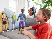 Load image into Gallery viewer, Barbie Ken Fashionistas Doll #153 with Sculpted Dreadlocks Wearing Blue Animal-Print Shirt, Purple Shorts &amp; Boots, Toy for Kids 3 to 8 Years Old