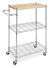 Load image into Gallery viewer, Whitmor Supreme Kitchen and Microwave Cart Wood &amp; Chrome