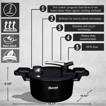 Load image into Gallery viewer, Amercook 5L Low Pressure Cooker Pot with Induction Bottom. Black Non-Stick Coated Pressed Aluminum - 10 in