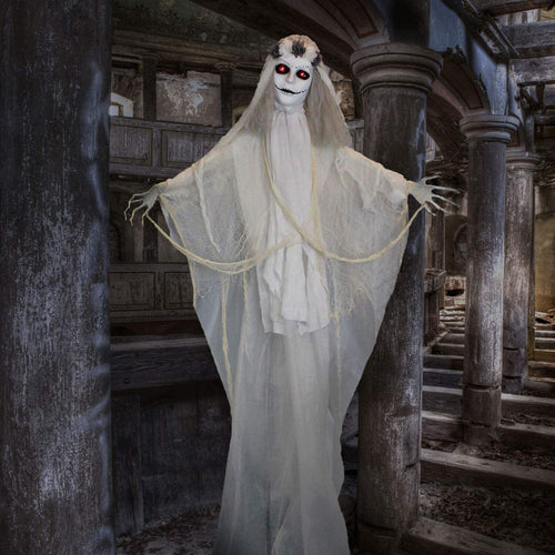 Haunted Hill Farm HHBRIDE-1FLSA Life-Size Animated Moaning Skeleton Bride Prop w/Flashing Red Eyes Indoor/Outdoor Halloween Decoration,