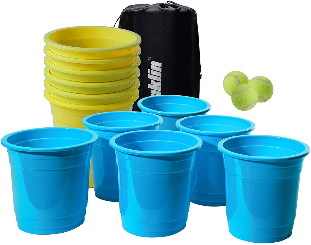 Franklin Sports Bucketz Pong Game – Perfect Tailgate Game and Beach Game – Pong Set Includes 12 Buckets, 3 Balls, and a Carry Case