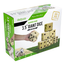 Load image into Gallery viewer, GoSports Giant 3.5&quot; Wooden Playing Dice Set with Bonus Rollzee Scoreboard (Includes 6 Dice, Dry-Erase Scoreboard and Canvas Carrying Bag)