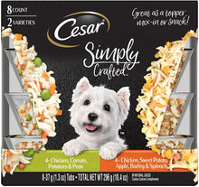 Load image into Gallery viewer, Cesar SIMPLY CRAFTED Adult Wet Dog Food Cuisine Complement Variety Pack –Chicken, Carrot, Potato and Peas, and Chicken, Sweet Potato, Apple, Barley and Spinach 1.3 Ounce Tubs (8-Pack)
