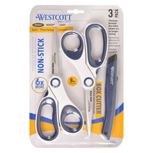Load image into Gallery viewer, Westcott 2 Pack 8" Titanium Nonstick Scissors and Ceramic Safety Box Cutter