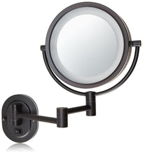 Load image into Gallery viewer, Jerdon Hard-Wired 8-Inch Two-Sided Swivel Halo Lighted Wall Mount Mirror with 5x Magnification, 14-Inch Extension
