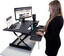 Load image into Gallery viewer, Victor DCX710G High Rise Collection Height Adjustable Standing Desk with Keyboard Tray (Gray) - Sturdy Steel Frame, Dual Lever Release System, 2 Tiered Wooden Work Surface and Keyboard Tray