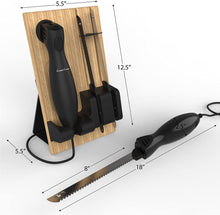 Load image into Gallery viewer, Electric Carving Knife Set with 2 Stainless Steel Blades, Comfort Grip Handle and Wood Storage Block For Slicing Bread, Meat, Etc By Classic Cuisine