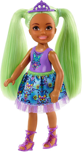 Barbie Dreamtopia Chelsea Sprite Doll, 7-inch, with Green Hair Wearing Fashion and Accessories, Multi (GJJ95)