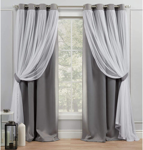 Exclusive Home Curtains Catarina Layered Solid Blackout and Sheer Window Curtain Panel Pair with Grommet Top