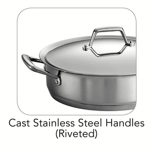 Tramontina 80101/005DS Gourmet Prima Stainless Steel, Induction-Ready, Impact Bonded, Tri-Ply Base Covered Casserole, 5 Quart, Made in Brazil