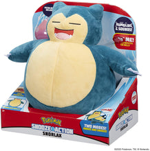 Load image into Gallery viewer, Pokemon Snooze Action Snorlax Plush, 10 Plush Toy - Features Over 20 Authentic Snorlax Sounds, with 2 Modes of Play: Asleep &amp; Awake, Plus Vibrating Belly - Eats Pecha Berry (Included)