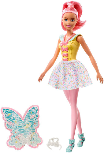 Barbie Dreamtopia Fairy Doll, Approx 12-Inch, with A Colorful Candy Theme, Pink Hair and Wings, for 3 to 7 Year Olds