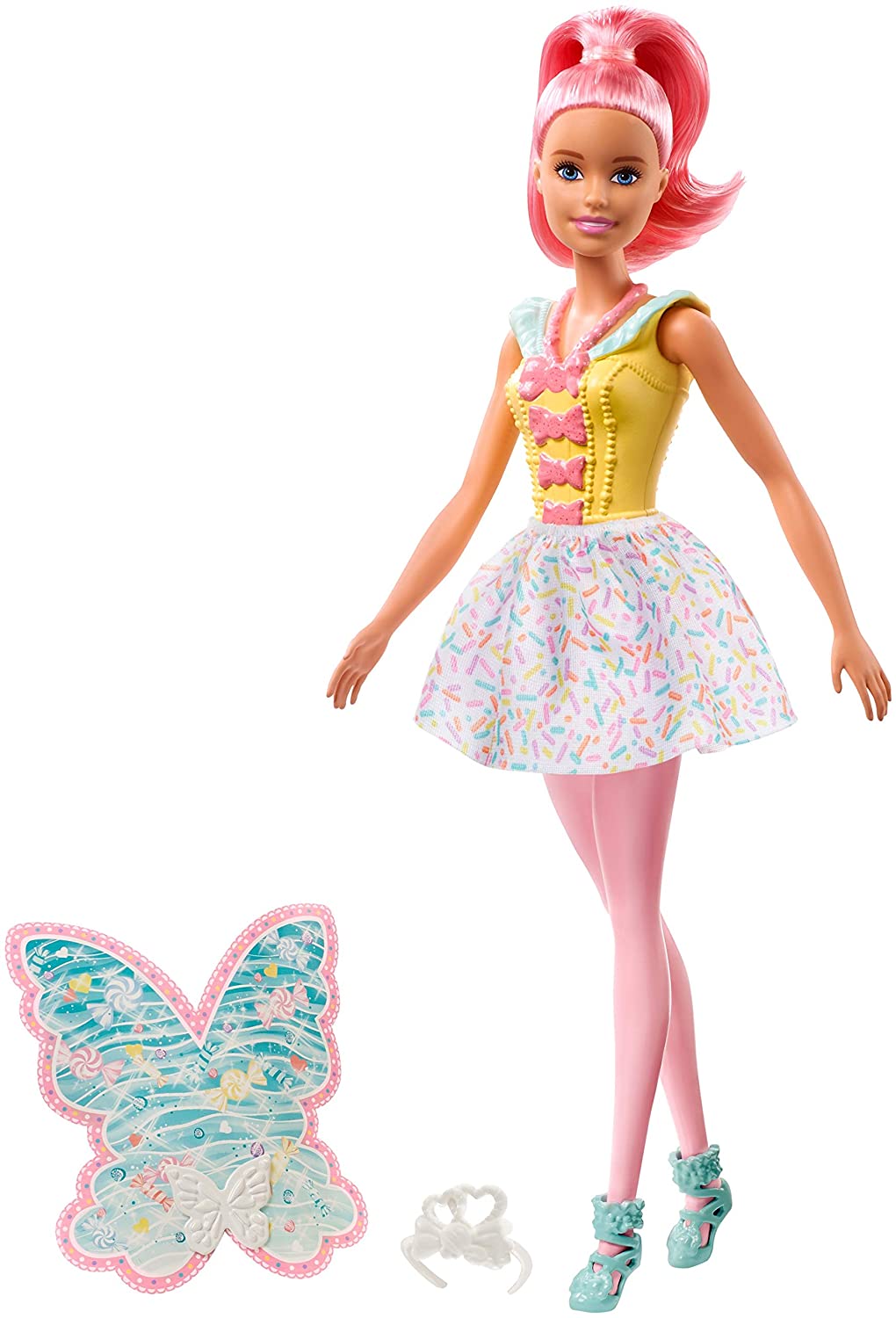 Barbie Dreamtopia Fairy Doll, Approx 12-Inch, with A Colorful Candy Theme, Pink Hair and Wings, for 3 to 7 Year Olds