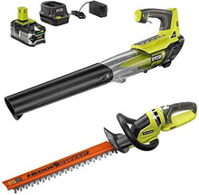 Load image into Gallery viewer, RYOBI P21801-HDG ONE+ 100 MPH 280 CFM 18-Volt Lithium-Ion Cordless Jet Fan Leaf Blower and Hedge Trimmer with 4 Ah Battery and Charger