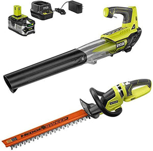 RYOBI P21801-HDG ONE+ 100 MPH 280 CFM 18-Volt Lithium-Ion Cordless Jet Fan Leaf Blower and Hedge Trimmer with 4 Ah Battery and Charger