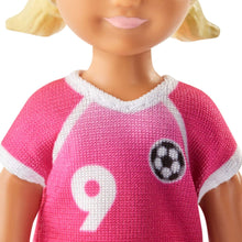 Load image into Gallery viewer, Barbie Soccer Coach Playset with Brunette Soccer Coach Doll, Student Doll and Accessories: Soccer Ball, Clipboard, Goal Net, Cones, Bench and More for Ages 3 and Up, Multi