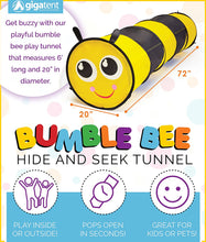 Load image into Gallery viewer, GigaTent 6 Foot Pop Up Kids Play Tunnel - Bumble Bee Hide and Seek Tube for Babies, Toddlers, Dogs and Pets - Indoor or Outdoor Adventure, Folds Flat, Carrying Bag Included