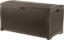 Load image into Gallery viewer, Suncast DBW7300 Mocha Wicker Resin Deck Box, 73-Gallon