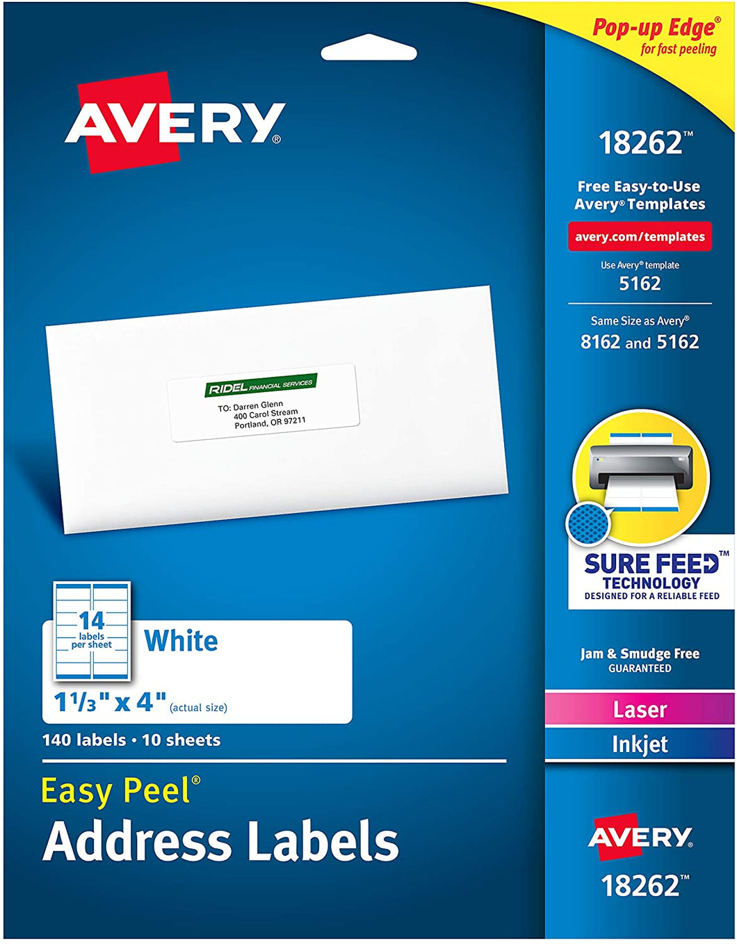Avery Address Labels with Sure Feed for Laser & Inkjet Printers, 1-1/3