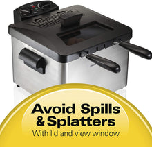 Load image into Gallery viewer, Hamilton Beach Deep Fryer with 2 Frying Baskets, 19 Cups / 4.5 Liters Oil Capacity, Lid with View Window, Professional Grade, Electric, 1800 Watts, Stainless Steel (35036)