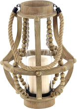 Load image into Gallery viewer, Deco 79 Rustic Wood and Glass Candle Lantern, 10&quot;W x 16&quot;H, Beige, Black, Clear