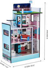 Load image into Gallery viewer, Teamson Kids - Dreamland Barcelona Wooden Pretend Play Doll House Dollhouse for 3.5" Doll with 10 Pieces of Furniture- Blue / White / Pink