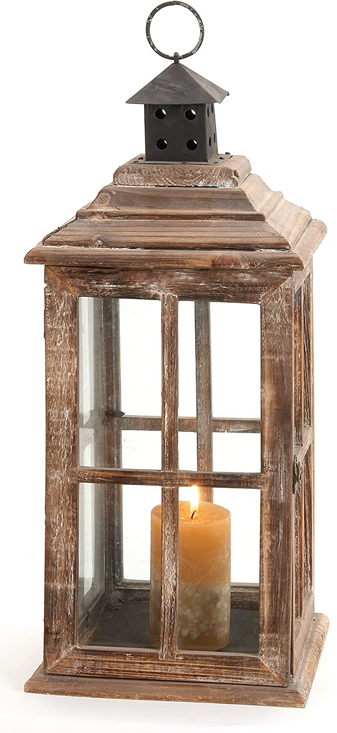 Deco 79 Wood Candle Lantern, 23 by 9-Inch