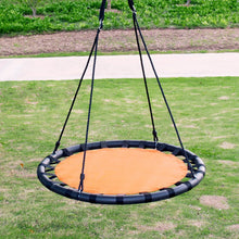 Load image into Gallery viewer, Clevr 40&quot; Tree Net Teslin Web Saucer Round Swing, Detachable 360 Degree Spin Swivel Hanging Hardware &amp; Adjustable 71&quot; Height Rope, 600 lbs Limit, Orange &amp; Black