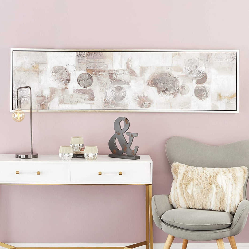 CosmoLiving by Cosmopolitan 60073 Large Rectangular Gray, Black & White Abstract Circles Contemporary Painting in Silver Frame | 70” x 20”