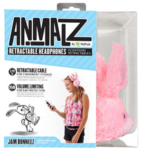 Load image into Gallery viewer, ReTrak Retractable Animalz Tangle-Free, Volume Limiting (85 dB) Over Ear Headphones for Kids, Pink Bunny (ETAUDFBNY)