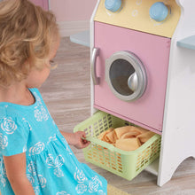 Load image into Gallery viewer, KidKraft Laundry Playset Children's Pretend Wooden Stacking Washer and Dryer Toy with Iron and Basket, Gift for Ages 3+, Pastel