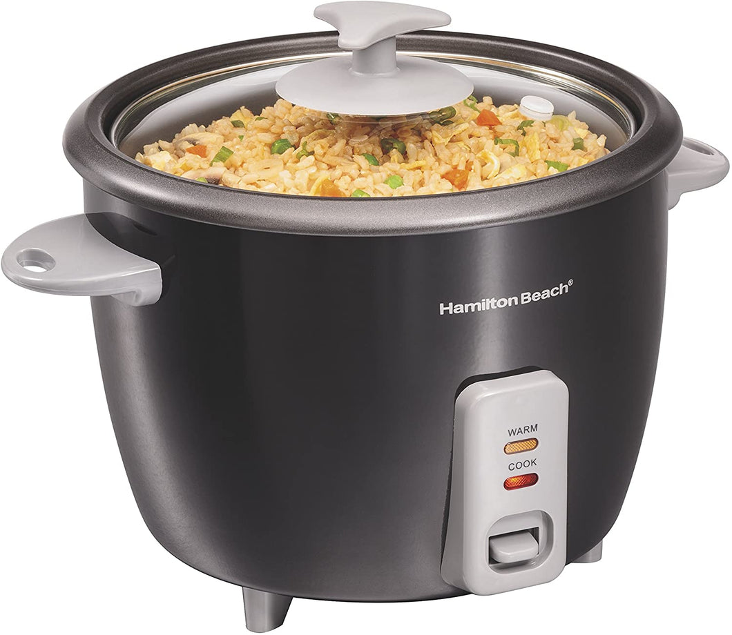 Hamilton Beach Rice Cooker & Food Steamer, 16 Cups Cooked (8 Uncooked), With Steam & Rinse Basket, Black (37517)
