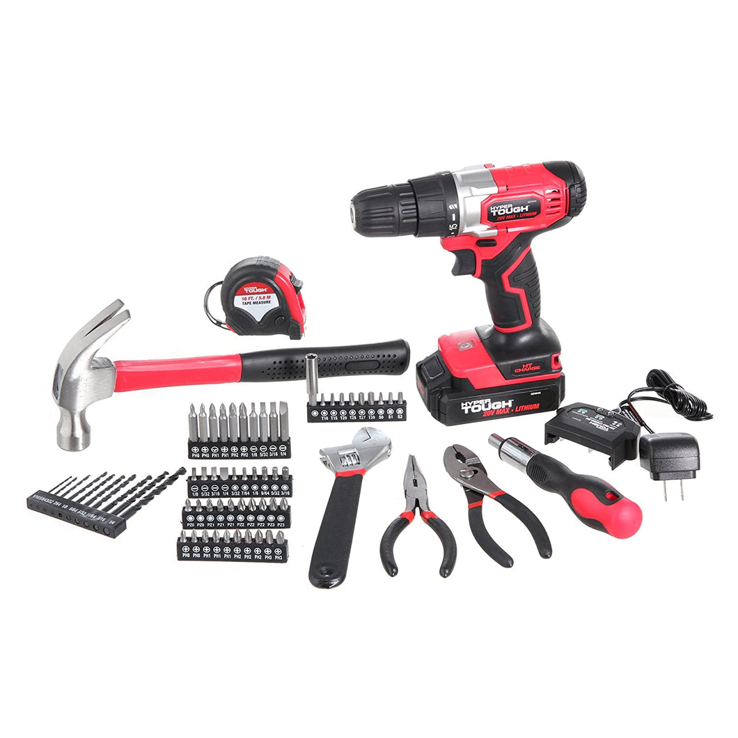 Hyper Tough AQ90082G HT CHARGE 20V MAX Lithium Ion Drill, 70 Piece Project Kit