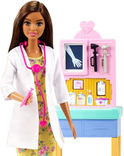 Load image into Gallery viewer, Barbie Pediatrician Playset, Brunette Doll (12-In/30.40-cm), Exam Table, X-Ray, Stethoscope, Tool, Clip Board, Patient Doll, Teddy Bear, Great Gift for Ages 3 Years Old &amp; Up
