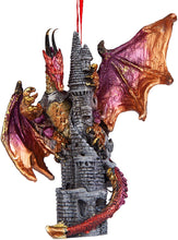 Load image into Gallery viewer, Christmas Tree Ornaments - Zanzibar the Gothic Dragon on Castle Holiday Ornament - Dragon Statue