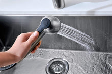 Load image into Gallery viewer, ANZZI Harbour Single-Handle Pull Out Kitchen Faucet in Brushed Nickel | cUPC Certified Commercial Stainless Steel Sinks Solid Brass Motion 360 Turning Spout Dual Setting Pull Down Sprayer | KF-AZ095