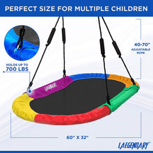 Load image into Gallery viewer, 60 Inch Platform Tree Swing for Kids and Adults – Giant Flying Outdoor Indoor Saucer Hammock – Large Surf Tire Swingset Accessories Toys - 2 Straps, 2 Carabiners, 1 Swivel - 600 Lbs Yard Swings Set