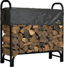 Load image into Gallery viewer, ShelterLogic 4' Adjustable Heavy Duty Outdoor Firewood Rack with Steel Frame Construction and Water-Resistant Cover