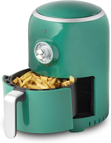 Aria Air Fryers RAG-596 Air Fryer, 2Qt, Dark Green With White Trim & Basket Handle