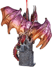 Load image into Gallery viewer, Christmas Tree Ornaments - Zanzibar the Gothic Dragon on Castle Holiday Ornament - Dragon Statue